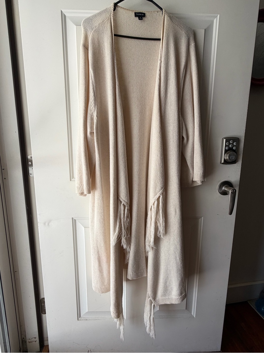 torrid Size 3 Cream Open-Front Fringe Long Cardigan